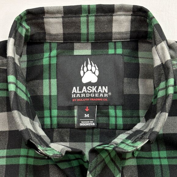 Duluth Trading Shirt Mens Medium Green Plaid Alaskan Hardgear Flannel Boars Nest - Picture 4 of 16